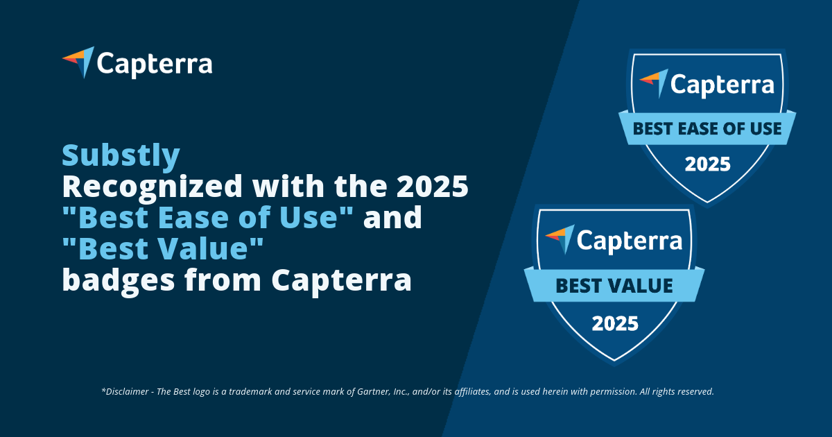 Substly have been awarded Best Ease of Use and Best Value badged in the categories spend management and vendor management by Gartner Digital Market.